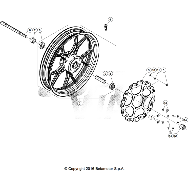 VUE ECLATEE ROUE AVANT BETA MOTARD 50 RR WHITE SPORT 2025